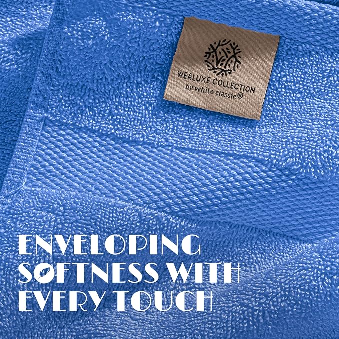 White Classic Light Blue Hand Towels for Bathroom [6 Pack] Cotton Hand Towel Bulk for Gym, Kitchen and Spa, 16x27 Inches Soft Highly Absorbent Quick Dry Terry Salon Towels