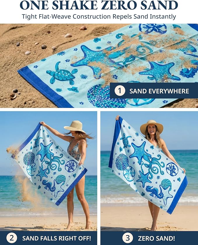 LANE LINEN Turkish Beach Towels 6 Pcs, Super Absorbent - Tropical Breeze | Oversized Beach Towel - Lightweight Beach Essentials for Women - Large Pool Towel, Absorbent & Quick Dry, 39"x71", Sand Free