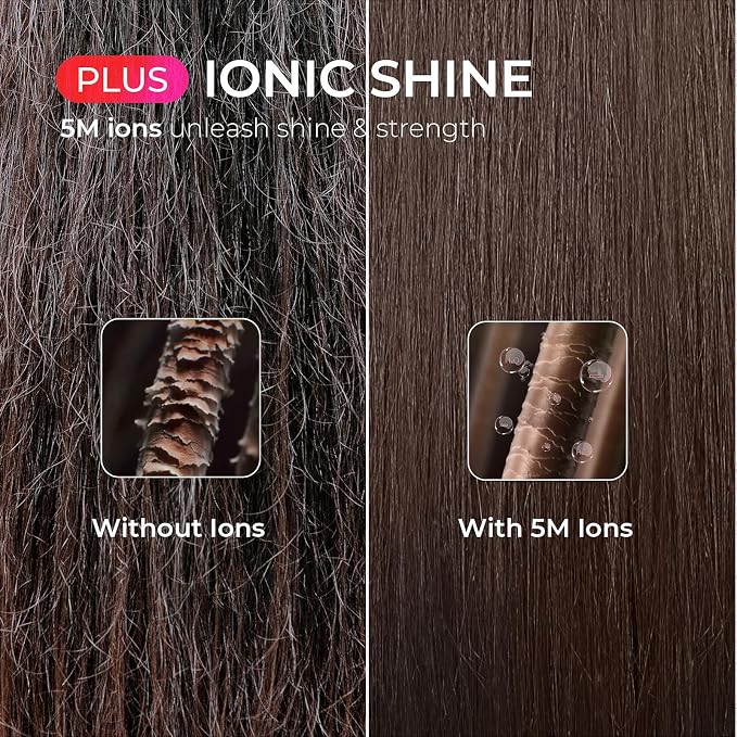 TYMO Ring Plus Ionic Hair Straightener Brush - Straightening Comb with Negative Ions for Women, Titanium Coating, 9 Temp Settings & LED Display, Dual Voltage, Professional Styling Tools