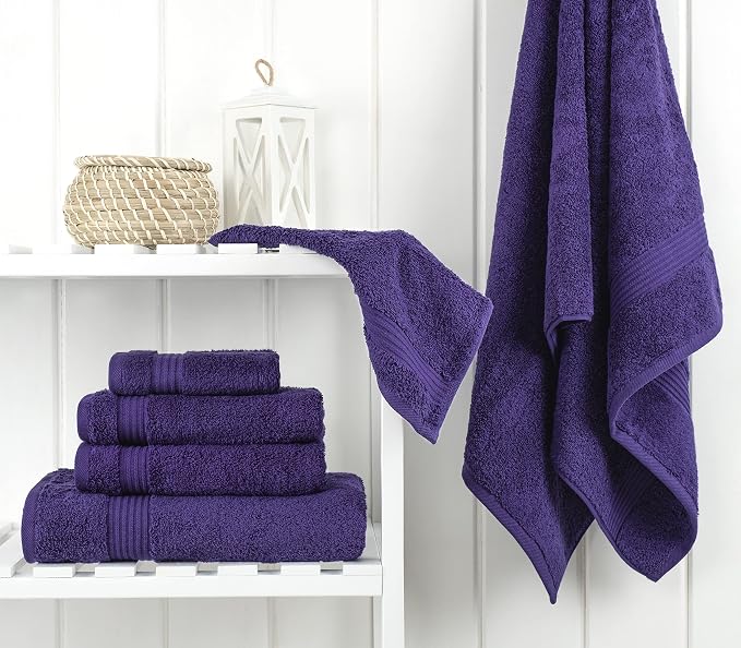 Cotton Paradise 6 Piece Towel Set, 100% Cotton Soft Absorbent Turkish Towels for Bathroom, 2 Bath Towels 2 Hand Towels 2 Washcloths, Purple Towel Set