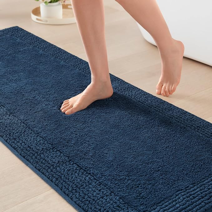 Madison Park Splendor Reversible 100% Cotton Bath Runner, 24 x 72, Navy | Tufted Bathroom Rug, 3000 GSM, Hotel Quality, Luxurious Plush, Medium Pile, Absorbent, Quick Dry, OEKO-TEX, Shower Room Décor