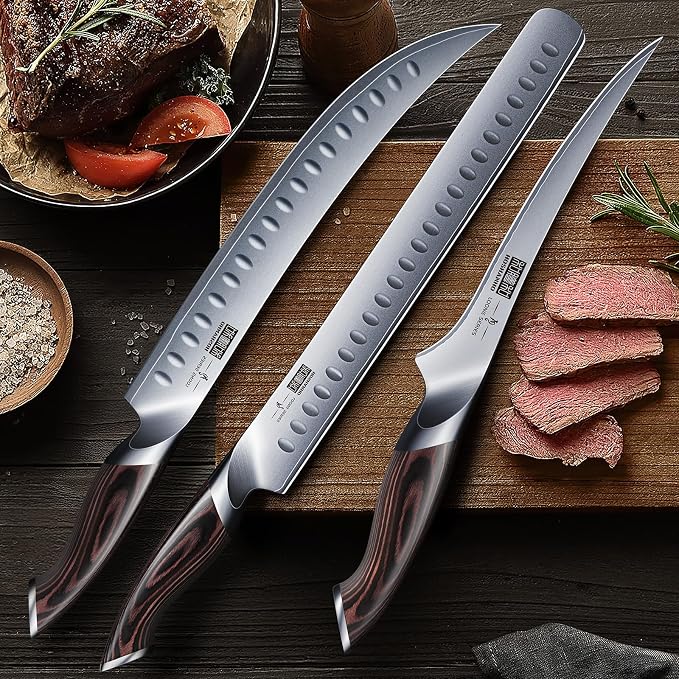 HOSHANHO Carving Knife Set 3PCS, Japanese Brisket Slicing Knife Sets | Ultra Sharp Japanese High Carbon Steel Butcher Knife Breaking Knife Boning Knife for Meat Cutting, Ergonomic Handle, Gifts