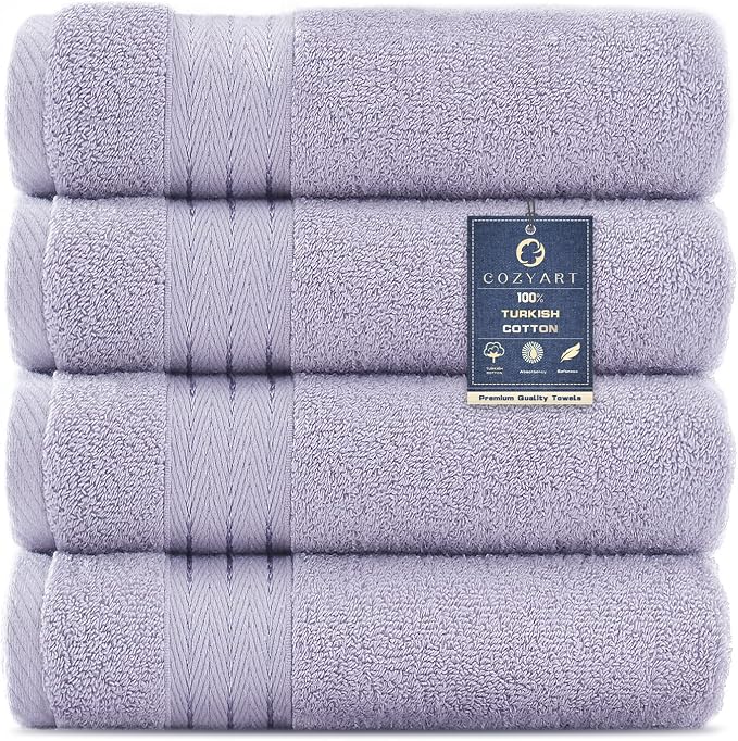 COZYART Luxury Hand Towels 4 PCS, Lavender 100% Turkish Cotton 650 GSM | OEKO-Tex 100 Certified Zero Twist Ring Spun, Soft Absorbent Quick Dry, Plush Fluffy, Breathable Hotel Quality for Daily Use