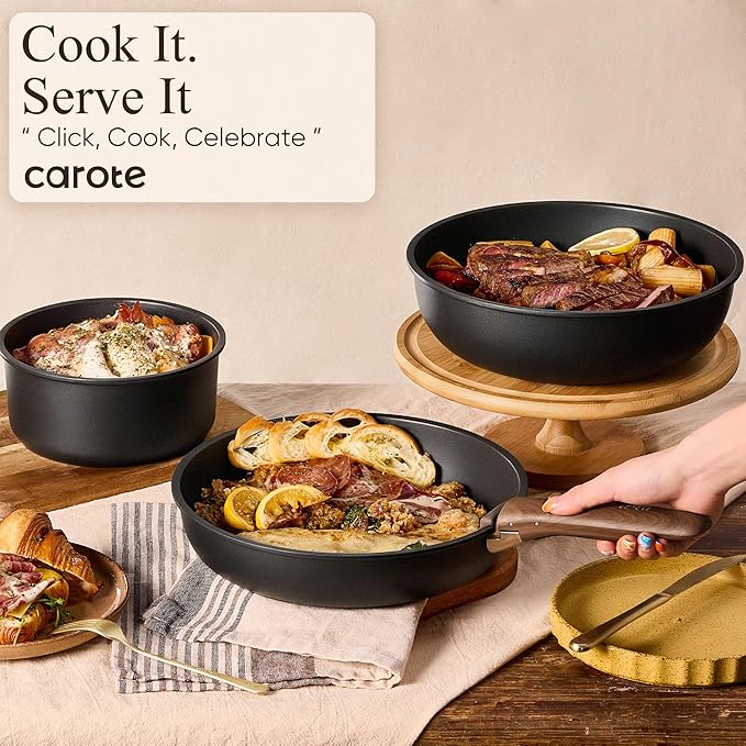 CAROTE 31pcs Nonstick Pots and Pans Set with Baking Pans Set, Cookware Sets with Detachable Handle, Kitchen Cooking Set - Camping Cookware, Dishwasher & Oven Safe, Induction Compatible