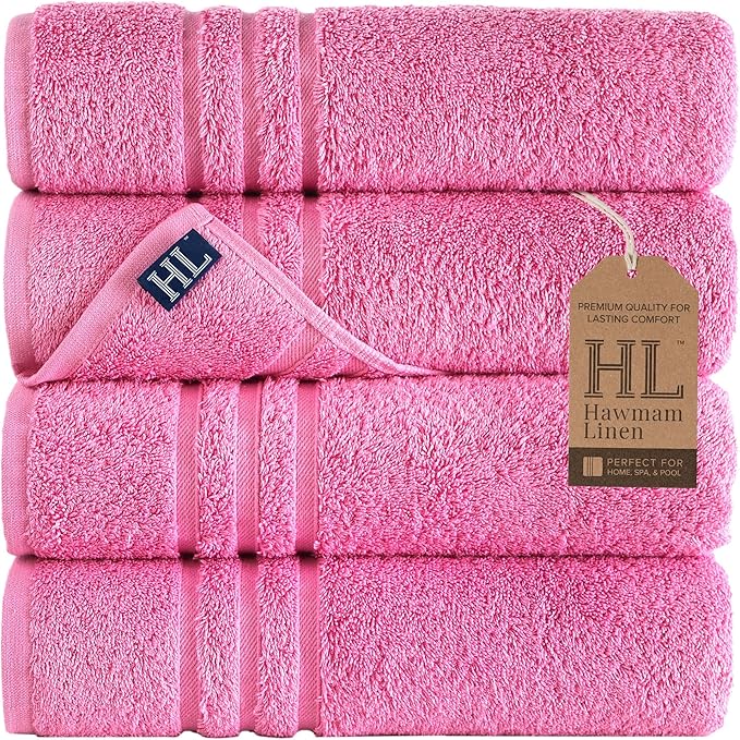 Hawmam Linen Pink Bath Towels 4 Pack Soft and Absorbent, Premium Quality Perfect for Daily Use 100% Cotton Towel 600 GSM