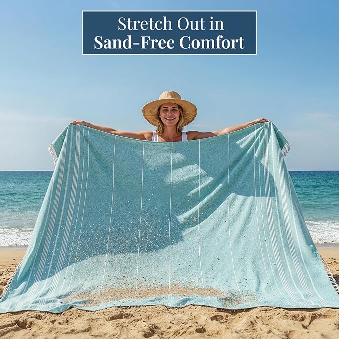 LANE LINEN Beach Blanket Sand Free, Picnic & Oversized Beach Towel - Aqua | Oversized Beach Towels, 82"x82" - Room For The Whole Family & Friends - Shakes Off Sand Easily- Roomy Family Size, Sand Free