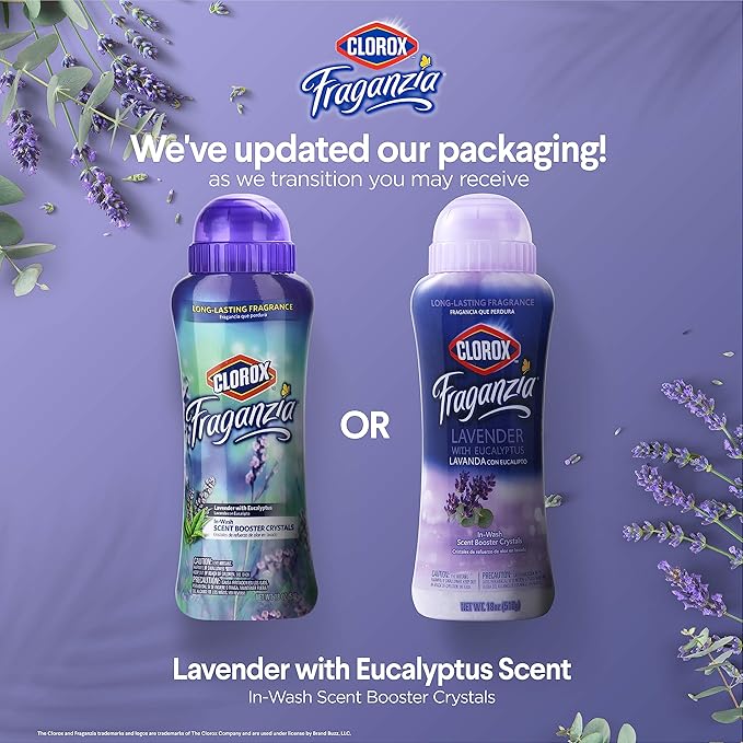 Clorox Fraganzia Scent Boosting In-Wash Laundry Crystals, Lavender, 12 Count, 18 Oz Each, Laundry Freshener Beads, Fresh Clean Great Smelling Clothes