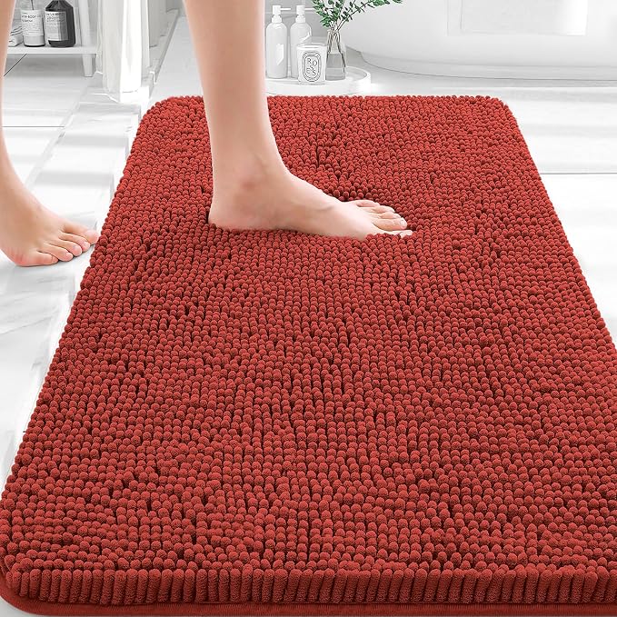 OLANLY Bathroom Rugs 35x24, Extra Soft Absorbent Chenille Bath Rugs, Rubber Backing Quick Dry, Machine Washable Bath Mats for Bathroom Floor, Tub and Shower, Home Decor Accessories, Rustic Terracotta