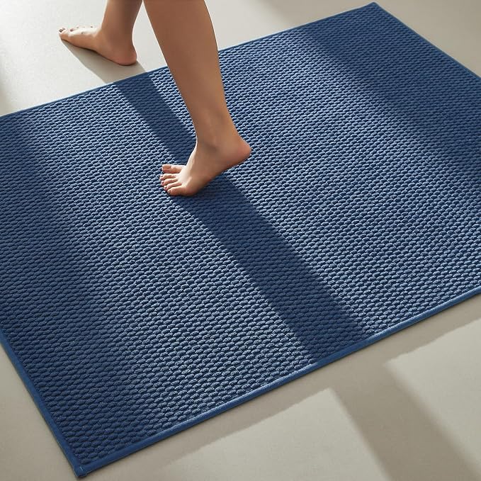 TYUU Large Bathroom Rugs Non Slip Washable Bath Rugs Super Absorbent Bathroom Rug Thin Quick Dry Low Pile Bath Mats, Navy Blue 36" x 60"
