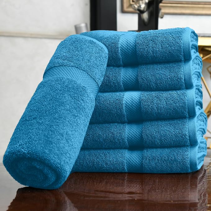 HERCULEAN Premium Bath Towels 24 x 48 Pack of 6 | Quick Dry and Highly Absorbent | 100% Cotton Terry Towels for Bathroom - Perfect for Shower - Pool and Spa - Luxury Soft Towels - Teal Blue