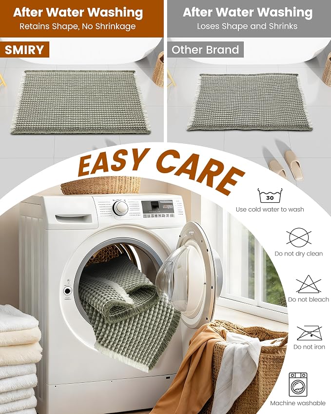 Smiry Waffle Bath Mat 24x16, Extra Soft Absorbent Bathroom Rugs, Non Slip Machine Washable Quick Dry Bath Rugs for Bathroom Floor, Tub, Shower, Home Decor Accessories, Green & Cream