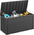 120 Gallon Waterproof Large Resin Deck Box, Lockable Large Outdoor Storage Boxes Indoor Outdoor Storage Container for Patio Cushions, Gardening Tools, Pool Supplies, Black