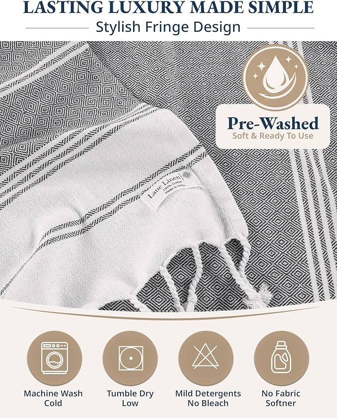 LANE LINEN Beach Towel, 2 Pack Beach Towels Oversized, 39"x71", XL - Ebony | Quick Dry Pool Towels for Adults - Absorbent Sand Free, Vacation Essential - Machine Washable, Travel & Camping, Extra Large