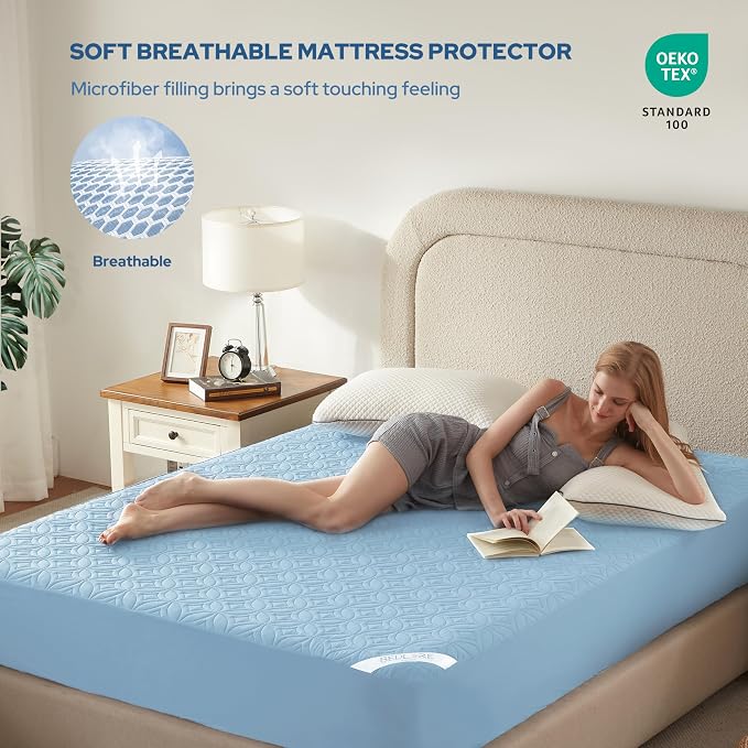 BEDLORE Waterproof Mattress Protector, California King Size Mattress Pad with Deep Pocket 6"-18" Depth, Soft Noiseless Dirt-Proof Bed Mattress Cover Washable for Home, Bedroom, Hotel (Sky Blue)