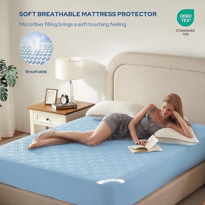 BEDLORE Waterproof Mattress Protector, Full Size Mattress Pad with Deep Pocket 6"-15" Depth, Soft Dirt-Proof Double Bed Mattress Cover for Bedroom, College Dorm, Hotel (Sky Blue)