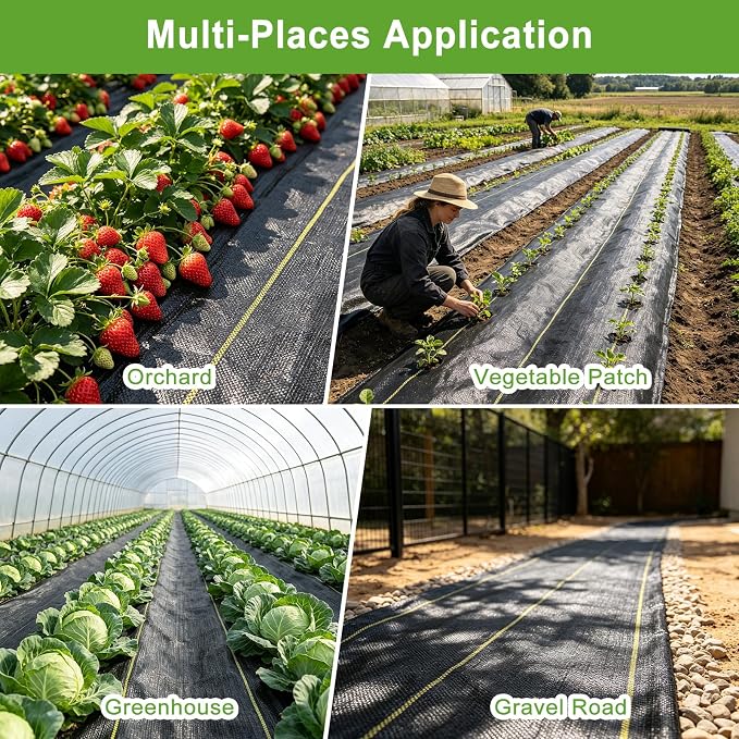 Premium 4ft x 100ft Weed Barrier Landscape Fabric, Heavy Duty 3.2oz Woven Ground Cover, UV Resistant & Permeable Weed Control Cloth with Staples for Garden, Yard, Patio & Landscaping