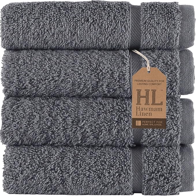 Washcloth Linen Set Premium Original Turkish Cotton, Hotel Quality for Maximum Softness & Absorbency Face Towels for Hand, Kitchen & Cleaning (Grey Washcloths Set)