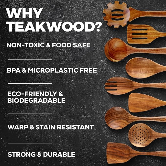 Zulay Kitchen 30-Piece Teak Wooden Utensils - Natural Teak Cooking Utensils with Premium Gift Box - Non-Stick Wooden Spoons - Kitchen Gift Set - Comfortable Grip
