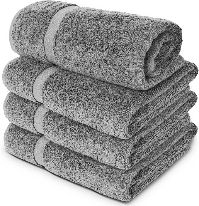 Chakir Turkish Linens 4 Piece Extra Large Bath Towels, 100% Cotton Luxury Turkish Towels for Bathroom, Soft Absorbent Bath Towels, 30 x 60 Inches, Gray