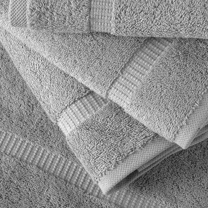 SALBAKOS 6-Piece 100% Turkish Cotton Hand Towels, 16x30 inch, Silver | Large Size Thick Super Soft Highly Absorbent, Versatile Hair Face & Hand Drying Towel, Premium Hotel Quality Made in Turkey
