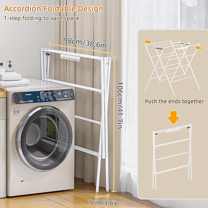 Drying Rack Clothing,35.43in Long Drying Poles Large Clothes Drying Rack | Foldable Portable Laundry Drying Rack with Sock Clips for Air Drying Clothing,Towels,Delicate Eac,Indoor Outdoor Use.White