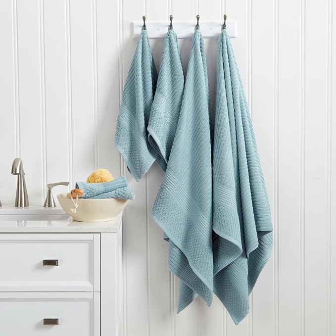 Springtree Home 100% Cotton Bath Towel Set | 4-Pack | Textured | Aegean | Absorbent & Quick-Dry Bathroom Towels | Textured and Durable Cotton Towels for Bathroom | OEKO-TEX | Krista Collection