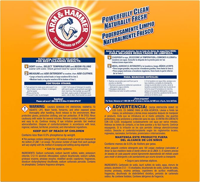 Arm & Hammer Powder Laundry Detergent, Clean Burst Scent, 9.86 lb (Pack of 3)