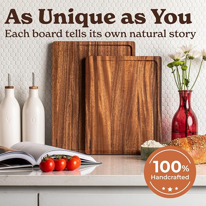SMIRLY Walnut Wood Cutting Board - 2 Pack Cutting Boards for Kitchen | Non Toxic Walnut Cutting Board with Juice Grooves and Handles, Multiple Sizes Chopping Board for Meal Prep & Charcuterie