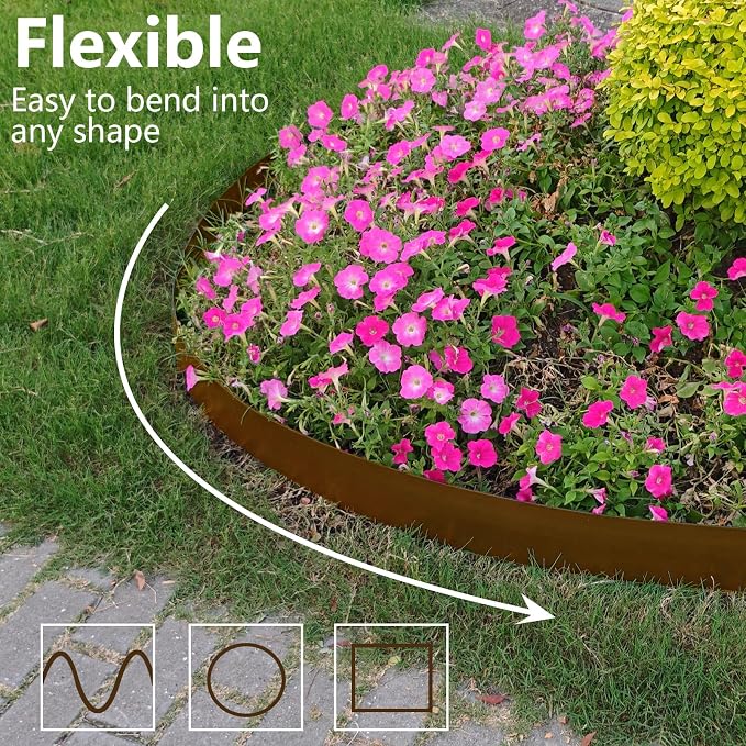 Landscape Edging 4 Inch Tall 80FT with 100Pcs Metal Spikes, Plastic Garden Edging Border Landscape Edging Border Lawn Edging for Landscaping, Flower Bed, Yard(Brown)