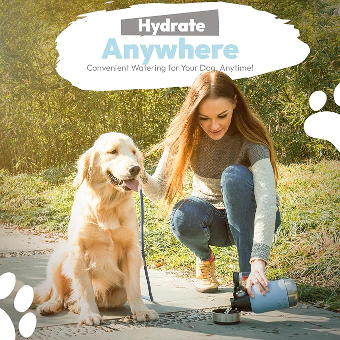Portable Dog Water Bottle with 2 Removable Water Bowls for Dogs – Leak-Proof Portable Dog Water Bottle - Travel Accessories for Dogs - 32oz - Blue