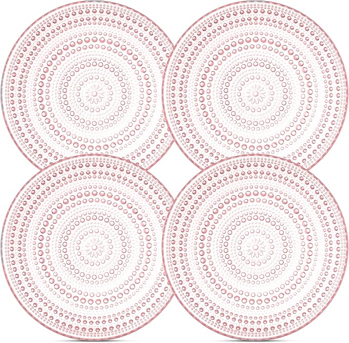 Pink Glass Dinner Plates, Small Plates, and Bowls Set – Vintage Hobnail Pink Glassware Set of 12, Elegant Tableware for Housewarming, Thanksgiving, or Everyday Dining