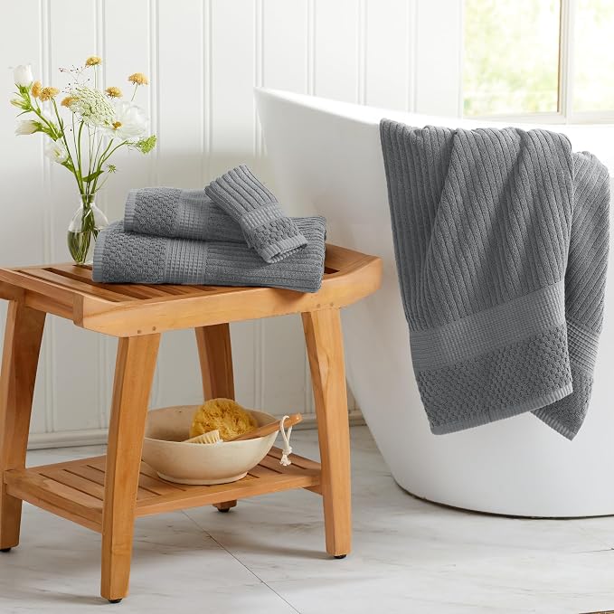 Springtree Home 100% Cotton Bath Towel Set | 4-Pack | Textured | Grey | Absorbent & Quick-Dry Bathroom Towels | Textured and Durable Cotton Towels for Bathroom | OEKO-TEX | Krista Collection
