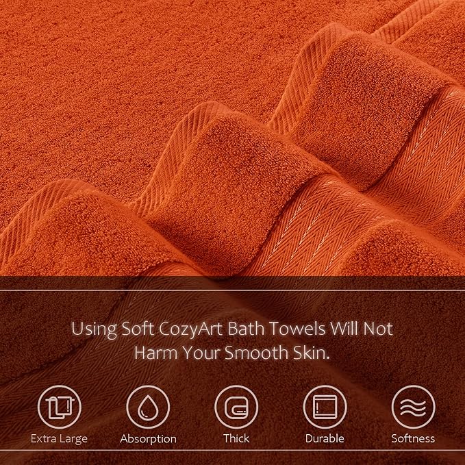 COZYART Luxury Hand Towels 4 PCS, Burnt Orange 100% Turkish Cotton | OEKO-Tex 100 Certified Zero Twist Ring Spun, Soft Absorbent Quick Dry, Plush Fluffy, Breathable Hotel Quality for Daily Use