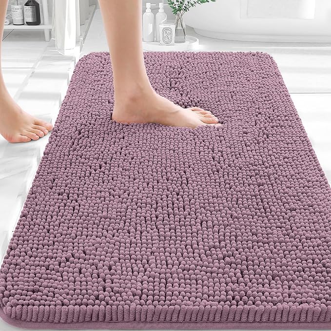 OLANLY Bathroom Rugs 32x20, Extra Soft Absorbent Chenille Bath Rugs, Rubber Backing Quick Dry, Machine Washable Bath Mats for Bathroom Floor, Tub and Shower, Home Decor Accessories, Deep Plum