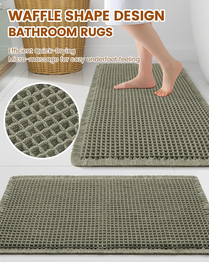 Smiry Waffle Bath Mat 72x24, Extra Soft Absorbent Bathroom Rugs, Non Slip Machine Washable Quick Dry Bath Rugs for Bathroom Floor, Tub, Shower, Home Decor Accessories, Green