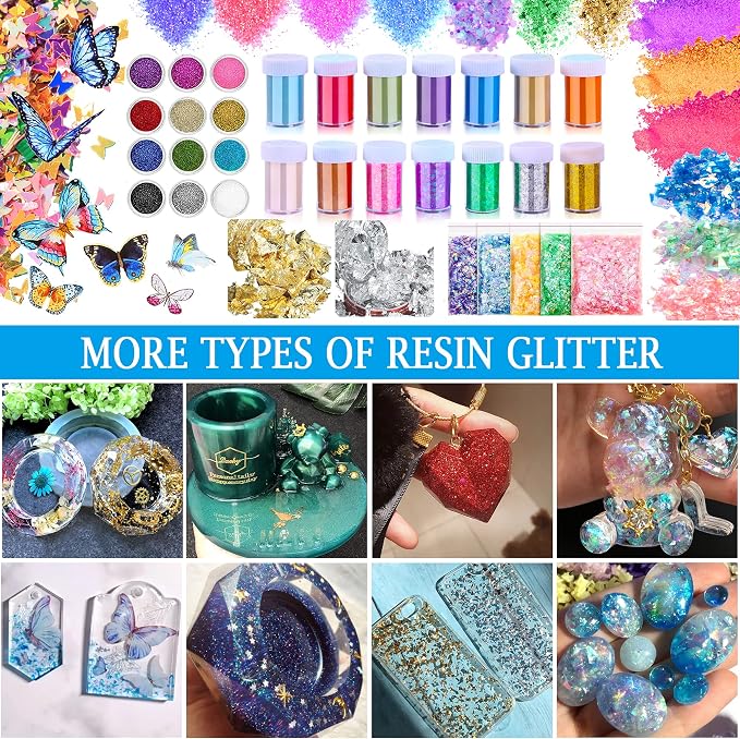 Myzzxt Resin Decoration Accessories Kit,Supplies Kit for Beginner,with Dried Flowers,Butterfly Stickers,Mica Powder and Fillers,Measuring Cups Tool Kit,for Resin Jewelry Making