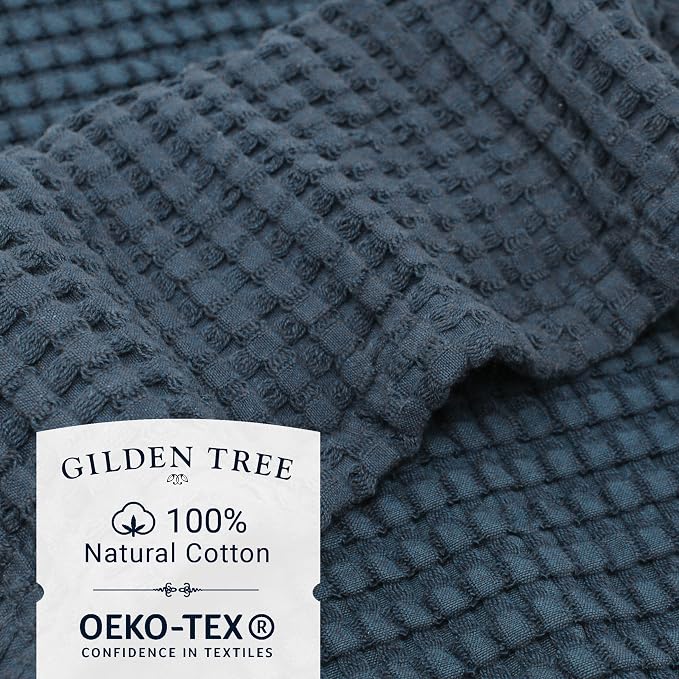 GILDEN TREE Waffle Bath Towels Wash Cloths for Showering, Exfoliating Washcloth Quick Dry Towel, Face Towels for Washing Face Cotton Washcloths Set of 4, Modern Style (Midnight Blue)