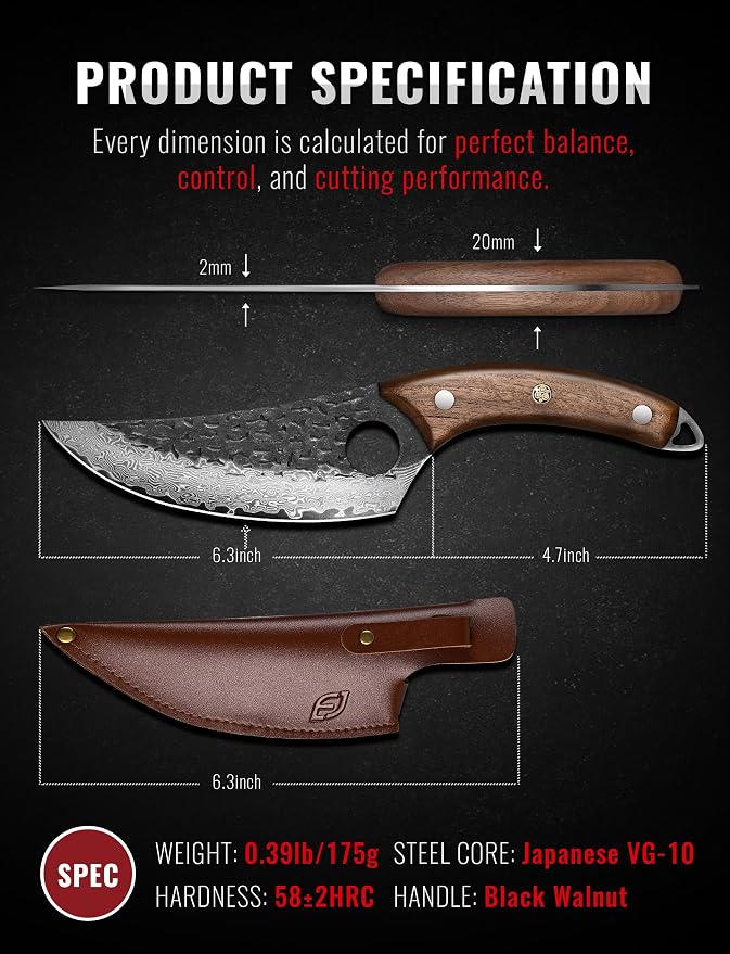 Damascus Chef Knife, 67-Layer Damascus Steel Kitchen Knife with Black Hammered Finish, Japanese Knives for Home, Outdoor Cooking, BBQ, Include Gift Box, 6.3 Inch