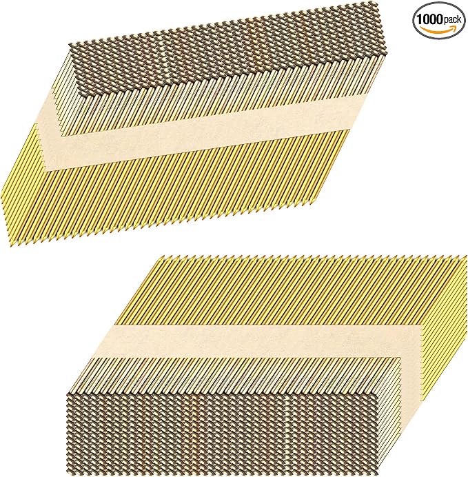 34°Framing Nails,Smooth Shank,3-1/2":1000pcs | D Head Nail Pack,Galvanized Paper Tape Strip Nails,for 30 to 34 Degree Framing Nailer