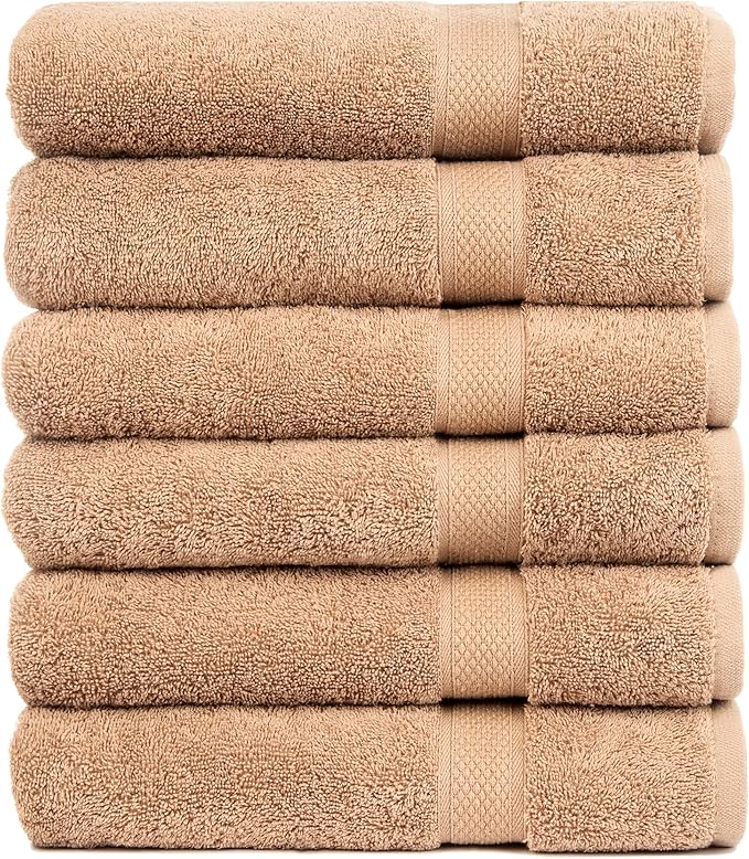 Pleasant Home Bath Towels Set of 6 (24” x 50”) 100% Cotton, 515 GSM | Lightweight, Soft & Highly Absorbent Luxury Towels for Bathroom | for Gym, Pool & Spa | 6 Pack, Mocha