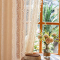 Sutuo Home Lace Sheer Curtains 2 Panels for Kitchen Bedroom, Floral Boho Window Drape Light Filtering Curtains Crochet Bohemian Vintage Chic Tassels Privacy Victorian Decor Rod Pocket, 50" x 63" Beige