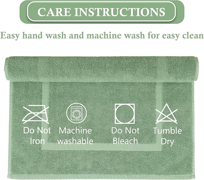 HILLFAIR-900 GSM-100% Ringspun Cotton Floor Towels mat- Hotel-Spa Tub-Shower Bathroom Floor mat Towels- 21 x 34 Inch - Terry Cotton Bath Mats, Machine Washable, Absorbent- 2 Peice Towel Set- Sage