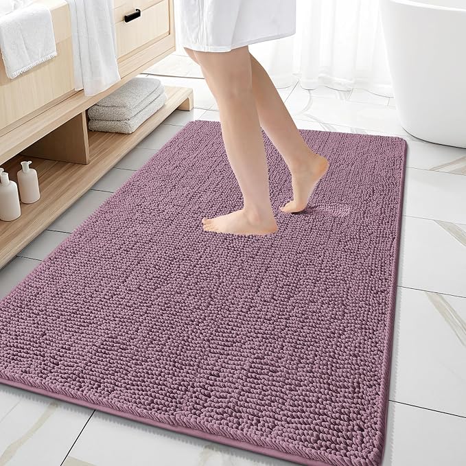 OLANLY Large Bathroom Rugs 59x35, Extra Soft Absorbent Chenille Bath Rugs, Rubber Backing Quick Dry, Machine Washable Bath Mats for Bathroom Floor, Tub and Shower, Home Decor Accessories, Deep Plum