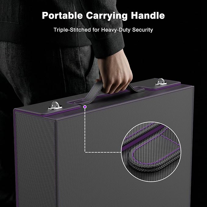 Kabinka Trading Card Storage Box with Handle & Mechanical Latch,5-Row 3900+ Commander MTG Card Case with Sealed Window,Top Loaders Organizer Deck Box for MTG/TCG/PTCG/Sports Cards (Black Purple)