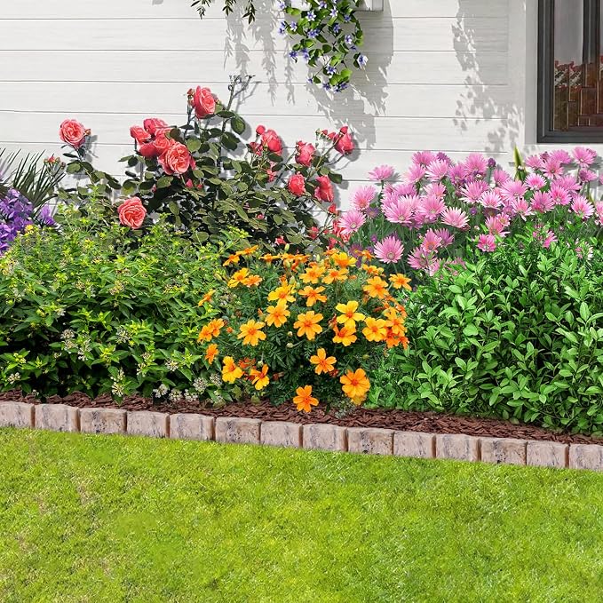 Landscape Edging Garden Edging Border Faux Stone Edging,91FT x 2.75 in Tall | Decorative Stone-Look Garden Border for Flower Bed Edging,Pathway Yard Edging,Lawn Tree and Gardens,w/ Anchoring Spikes,Brown