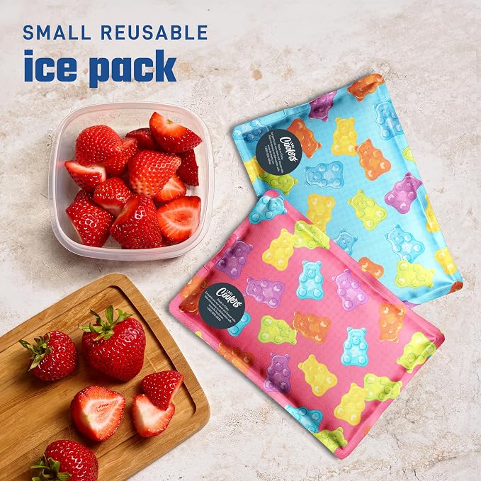 Fit & Fresh Cool Coolers 2 Pack Soft Ice for Lunch Bags, Flexible Stretch Nylon, Durable, Reusable Lunch Box Ice Packs, Soft Ice, Reusable Freezer Packs, Lunch Ice, Easy to Clean, Gummy Bears