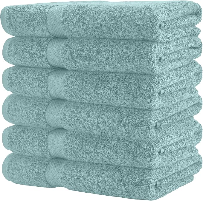 HERCULEAN Premium Bath Towels 24 x 48 Pack of 6 | Quick Dry and Highly Absorbent | 100% Cotton Terry Towels for Bathroom - Perfect for Shower - Pool and Spa - Luxury Soft Towels - Duck Egg