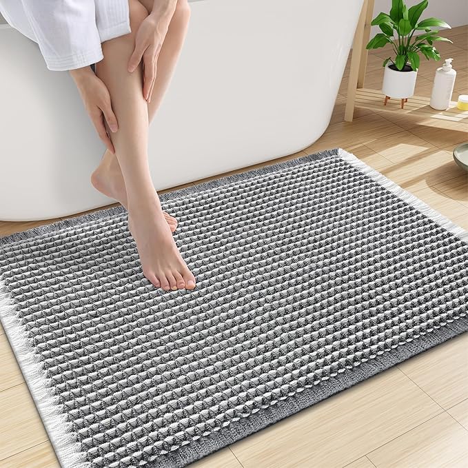 Smiry Waffle Bath Mat 30x20, Extra Soft Absorbent Bathroom Rugs, Non Slip Machine Washable Quick Dry Bath Rugs for Bathroom Floor, Tub, Shower, Home Decor Accessories, Darkgrey & Cream
