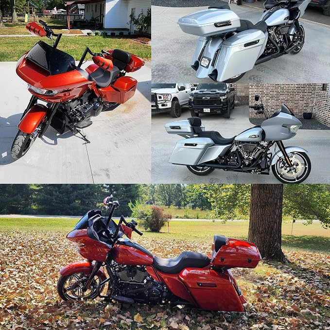 Advanblack 2024 Road Glide Razor Tour Trunk Pack Compatible with Road King FLHR Street Glide FLHX Road Electra Glide 2014-2025 Mounting Rack, Backrest & Stitching Liners (Whiskey Fire)