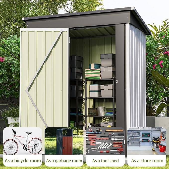 Patiowell 5x3 FT Outdoor Storage Shed, White | Garden Tool Shed, Sloping Roof, Lockable Door, Small Metal Sheds for Backyard Garden Patio Lawn